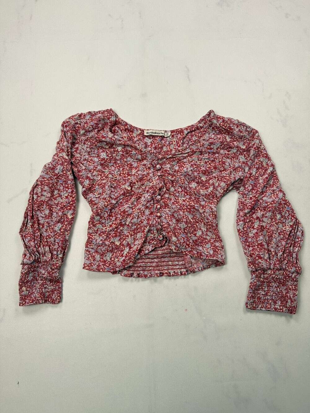 Abercrombie & Fitch Printed Blouse Burgundy Modern Romantic Fitted - Womens XS